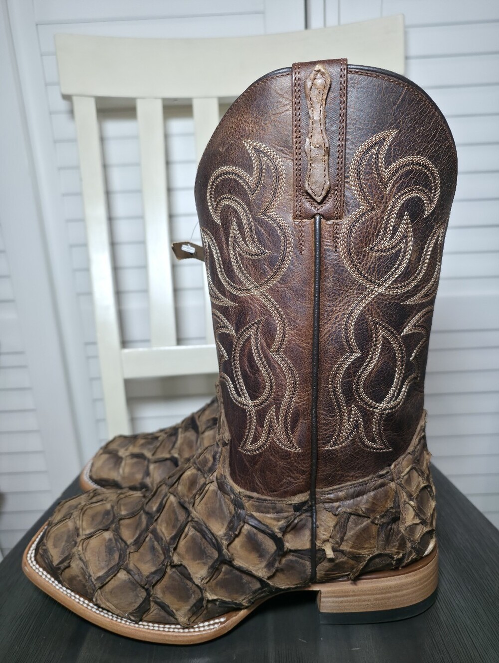 Cody James Pirarucu Western Boots Broad Square Toe BBME039 Men's Size 10.5 EE